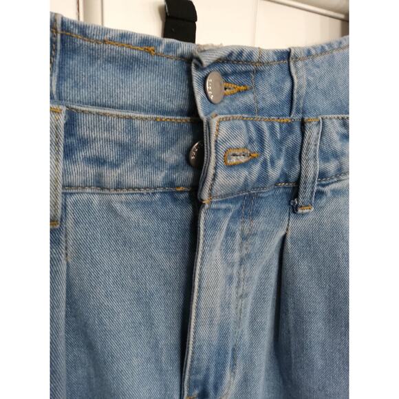 Chambray Denim Ultra Wide Leg jeans buttonfly/High double-waisted Pleated Sz 2 - Picture 2 of 7